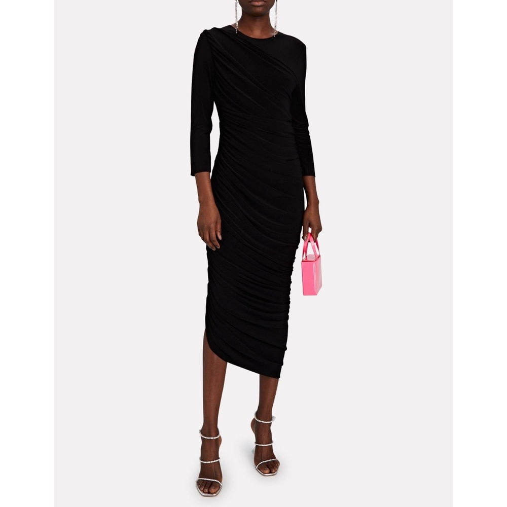 Norma Kamali Diana Ruched Asymmetric Midi Dress - Black, Size Small